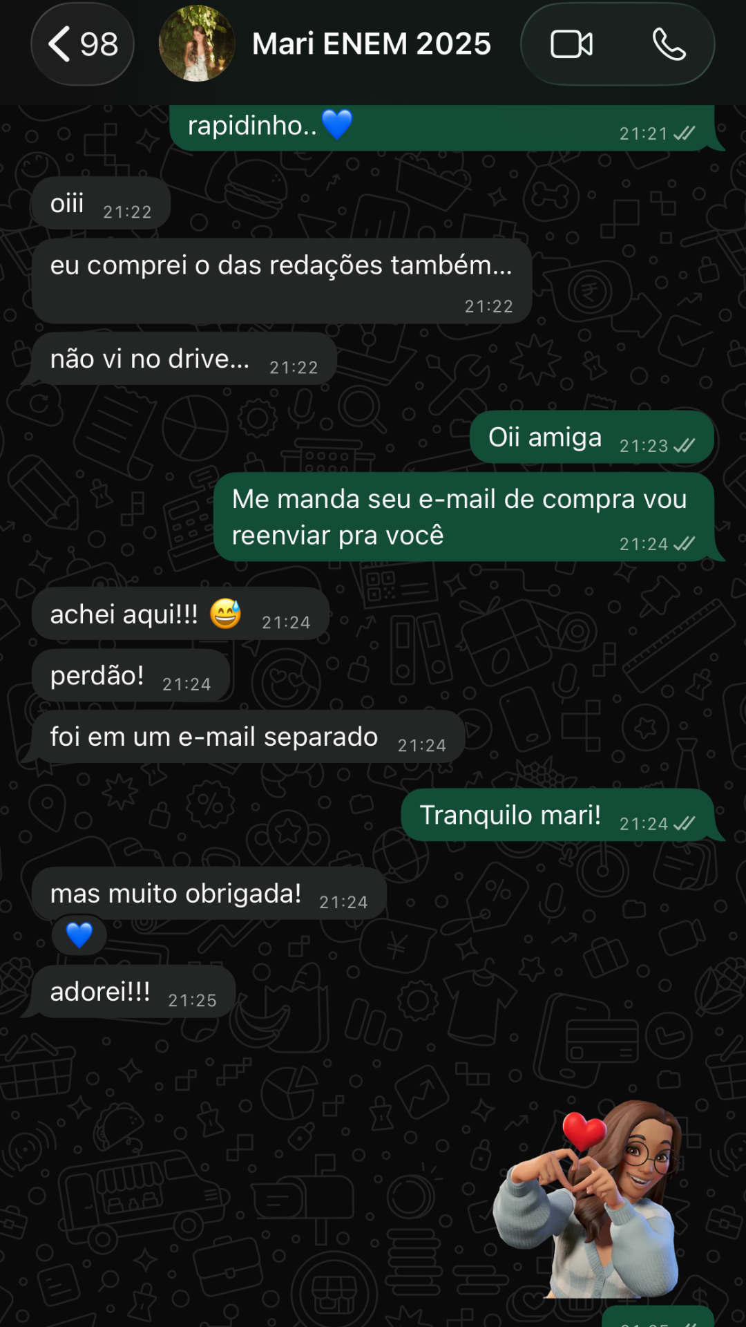 Print original da conversa de Mari